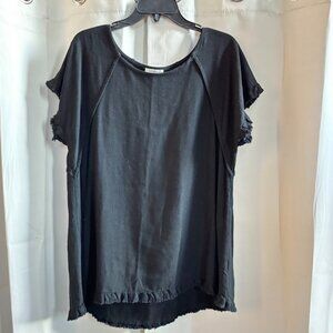 Umgee Tunic Top Medium Black Linen Cotton Lagenlook Raw Hem Beachy Minimal 18880